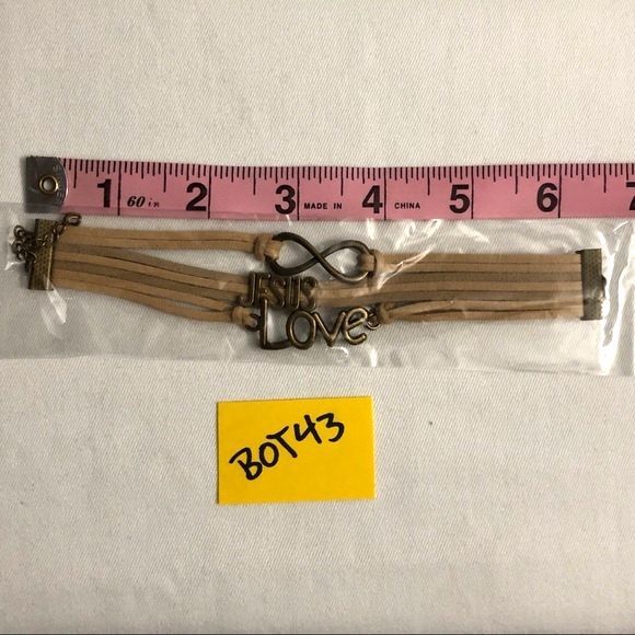 Love Jesus Infinity Tan Vegan Leather Wrap Charm Bracelet - Picture 3 of 4